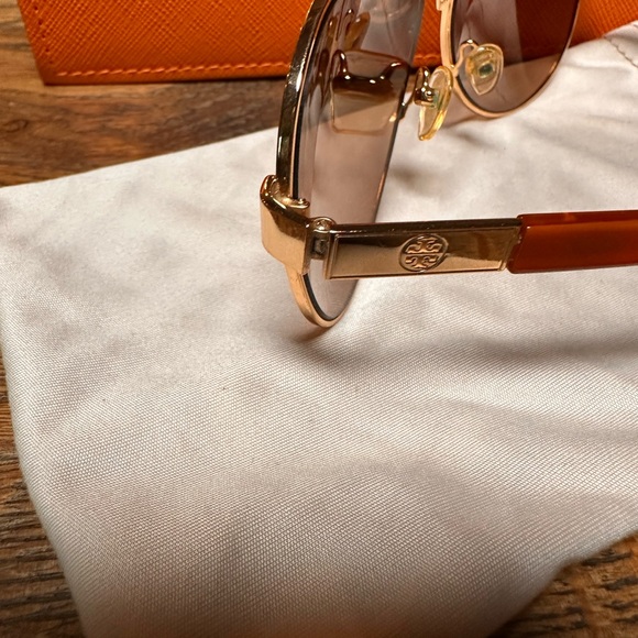 Tory Burch Gold and Brown Aviator Sunglasses - Picture 6 of 10